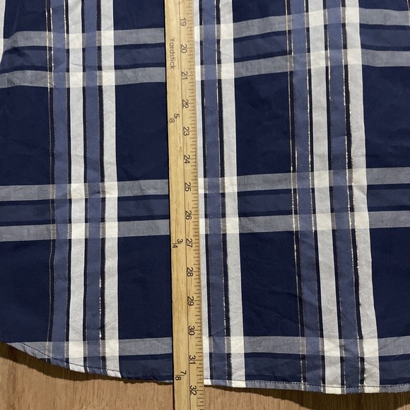 RocaWear Classic Shirt Mens Lg Blue Red‎ Plaid Gold Stitching Button Long Sleeve - Picture 7 of 8